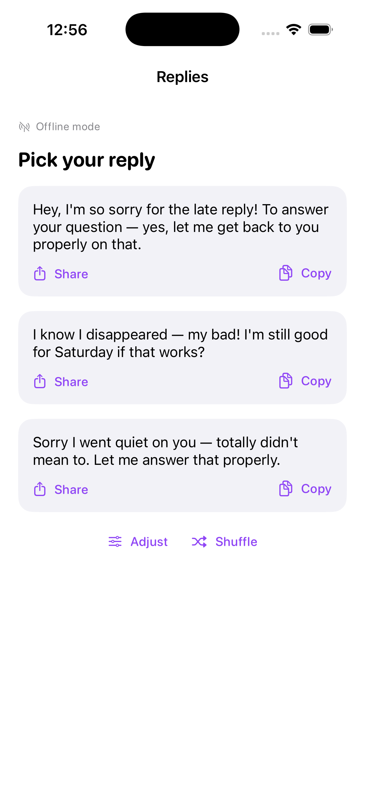 3 reply options generated